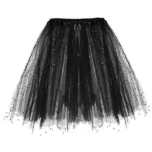 Falda de Tutu Mujer,SHOBDW Niños Princesa Pettiskirt Regalo de cumpleaños Sólido Paillette Elástico 3 Capas Fluffy Mini Falda Corta Adulto Rendimiento Traje Baile Falda(Negro)