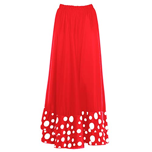 Falda Flamenca Niña Roja Lunares Blancos Volante Doble Rojo [Tallas Infantiles 2 a 12 años]【Talla 6 años】 Ensayo Baile Danza Disfraz