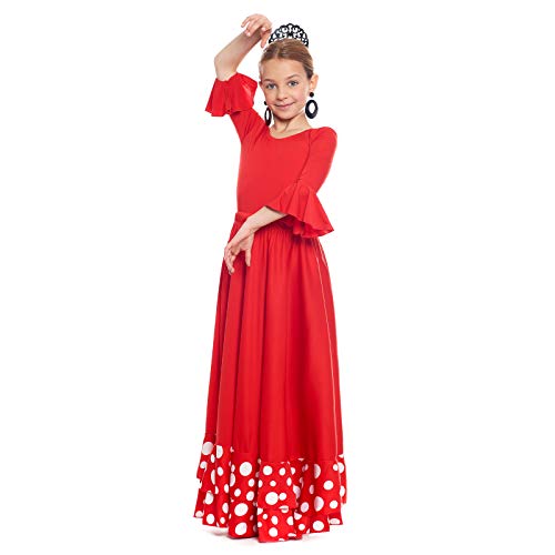 Falda Flamenca Niña Roja Lunares Blancos Volante Doble Rojo [Tallas Infantiles 2 a 12 años]【Talla 6 años】 Ensayo Baile Danza Disfraz