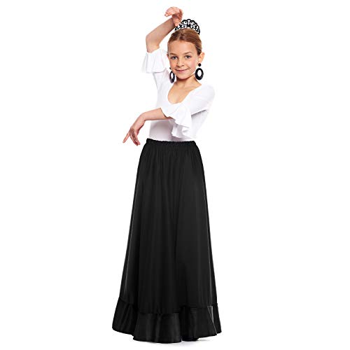 Falda Flamenco Niña Negra Volante Simple [Tallas Infantiles 2 a 12 años]【Talla 6 años】 Ensayo Baile Danza Disfraz