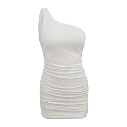 Faldas Mujer Vestido de Mujer Color sólido Pliegues Laterales Sexy Bolso Ajustado Cadera Vestido de Chaleco de un Solo Hombro Falda de Fiesta de Citas