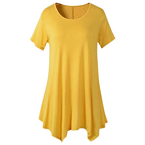 FAMILIZO Camisetas Mujer Verano Blusa Mujer Elegante Camisetas Mujer Largas Manga Corta Algodón Camisetas Mujer Fiesta Camisetas Originales Camisetas Mujer Blancas Tallas Grandes (S, Amarillo)