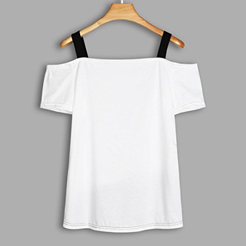 FAMILIZO Camisetas Mujer Verano Blusa Mujer Elegante Camisetas Mujer Manga Corta Algodón Camiseta Mujer Camisetas Mujer Fiesta Camisetas Sin Hombros Mujer Camisetas Mujer Tallas Grandes (M, Blanco)