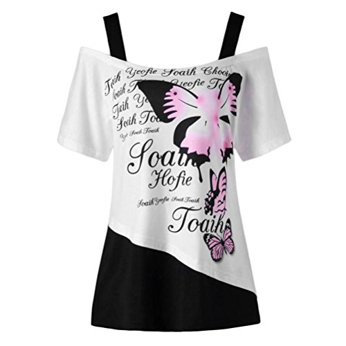 FAMILIZO Camisetas Mujer Verano Blusa Mujer Elegante Camisetas Mujer Manga Corta Algodón Camiseta Mujer Camisetas Mujer Fiesta Camisetas Sin Hombros Mujer Camisetas Mujer Tallas Grandes (M, Blanco)