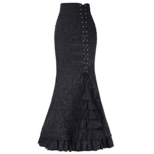 FAMILIZO Faldas Largas Y Elegantes Faldas Cortas Mujer Verano Faldas Mujer Invierno Primavera Vestidos Mujeres Punk Estilo Retro Sirena Falda Vintage Largo Bodycon Volantes Fishtail Falda