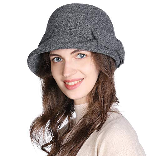 Fancet Sombrero de fieltro de lana para mujer, estilo vintage de los años 20