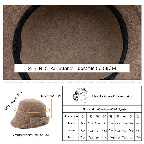 Fancet Sombrero de fieltro de lana para mujer, estilo vintage de los años 20