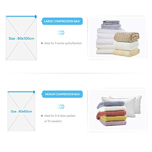 Fansteck 8pcs Bolsa Vacio Ropa, Bolsas Ropa al Vacio, Bolsas Vacio Ropa Aspiradora, Bolsas para Guardar Ropa 40x60cm 60x80cm Ahorra 80% Espacio con Bomba Manual Guarda Ropa Almohada Edredón