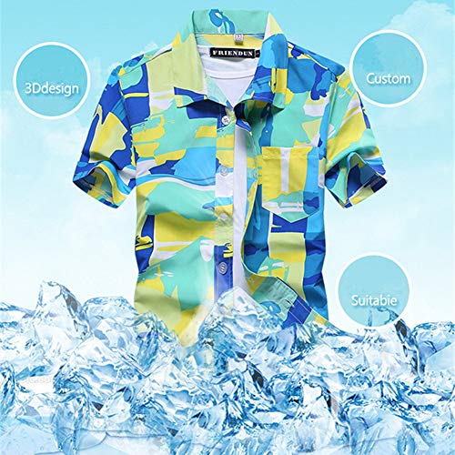 Fansu 3D Camisa Hawaiana para Hombre, Fiesta Tropical de Manga Corta Impreso Camisas de Trabajo Surf Funky Camisa Señores (4XL,Naranja Blanco)