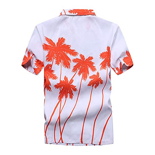 Fansu 3D Camisa Hawaiana para Hombre, Fiesta Tropical de Manga Corta Impreso Camisas de Trabajo Surf Funky Camisa Señores (4XL,Naranja Blanco)