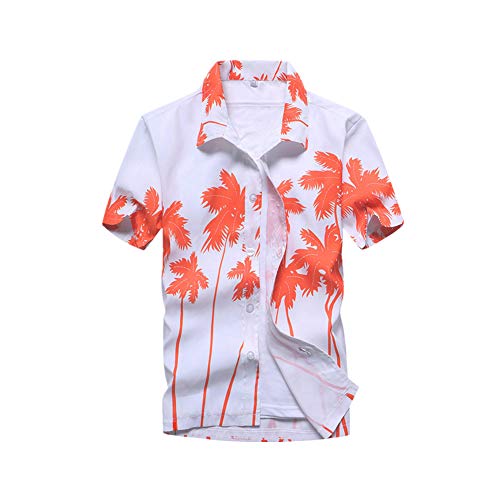 Fansu 3D Camisa Hawaiana para Hombre, Fiesta Tropical de Manga Corta Impreso Camisas de Trabajo Surf Funky Camisa Señores (4XL,Naranja Blanco)
