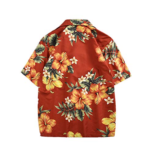 Fansu 3D Camisa Hawaiana para Hombre, Fiesta Tropical de Manga Corta Impreso Camisas de Trabajo Surf Funky Camisa Señores (M,Flor de Naranja)