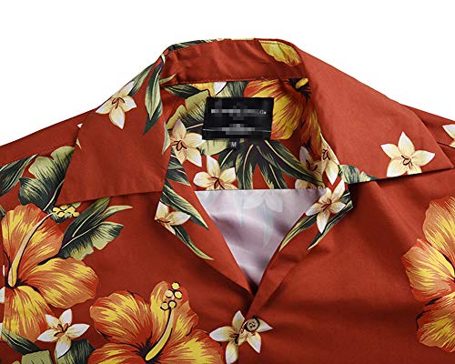 Fansu 3D Camisa Hawaiana para Hombre, Fiesta Tropical de Manga Corta Impreso Camisas de Trabajo Surf Funky Camisa Señores (M,Flor de Naranja)