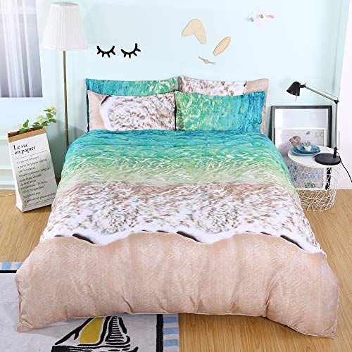 Fansu Juego de Ropa de Cama 3 Piezas Poliéster Microfibra Fresco Estilo Juego de Fundas de Edredón Incluye 1 Funda Nórdica y 2 Funda de Almohada (Cama 150/160-220x240cm,Playa Verde)