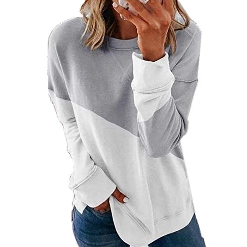 Fansu Sudadera de Manga Larga con Cuello Redondo para Mujer - Bloque de Color Estampadas Sudaderas Sin Capucha Otoño e Invierno Juventud Casual Anchas Sweatshirt Pullover (M,Gris)