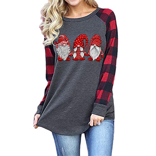 Fansu Sudadera de Manga Larga con Cuello Redondo para Mujer - Chica Juventud Sudaderas Sin Capucha Otoño e Invierno - Papá Noel Estampadas Casual Anchas Sweatshirt Pullover (Rojo A,S)