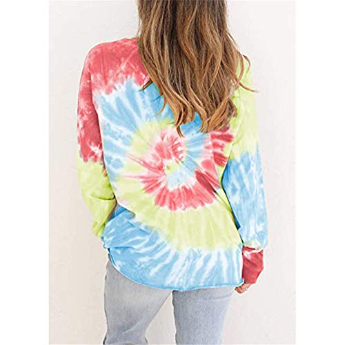Fansu Sudadera de Manga Larga con Cuello Redondo para Mujer - Tie Dye Estampadas Sudaderas Sin Capucha Otoño e Invierno Juventud Casual Anchas Sweatshirt Pullover (S,Rosado)