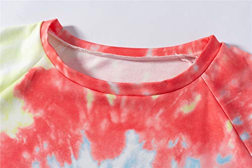 Fansu Sudadera de Manga Larga con Cuello Redondo para Mujer - Tie Dye Estampadas Sudaderas Sin Capucha Otoño e Invierno Juventud Casual Anchas Sweatshirt Pullover (S,Rosado)