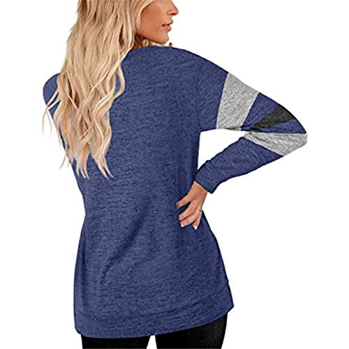 Fansu Sudadera de Manga Larga con Estampado de Rayas Cuello Redondo para Mujer - Sudaderas Sin Capucha Otoño e Invierno Juventud Moda Casual Anchas Sweatshirt Pullover (Azul Marino,L)