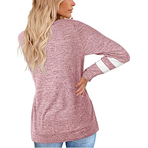 Fansu Sudadera de Manga Larga con Estampado de Rayas Cuello Redondo para Mujer - Sudaderas Sin Capucha Otoño e Invierno Juventud Moda Casual Anchas Sweatshirt Pullover (Rosado,L)