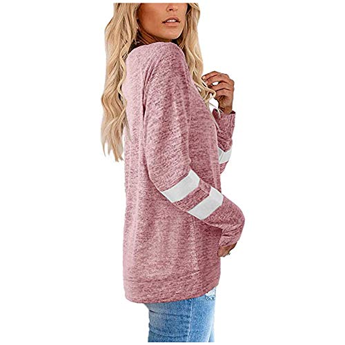 Fansu Sudadera de Manga Larga con Estampado de Rayas Cuello Redondo para Mujer - Sudaderas Sin Capucha Otoño e Invierno Juventud Moda Casual Anchas Sweatshirt Pullover (Azul Marino,L)