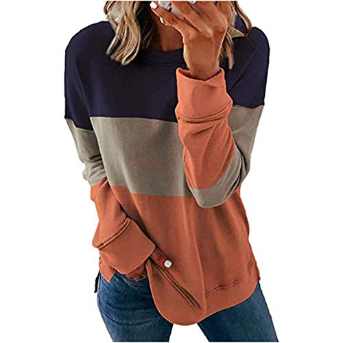 Fansu Sudadera de Manga Larga Suelto Talla Grande Cuello Redondo para Mujer Sudaderas Sin Capucha Otoño e Invierno Juventud Moda Casual Anchas Sweatshirt Pullover (Azul Oscuro,L)