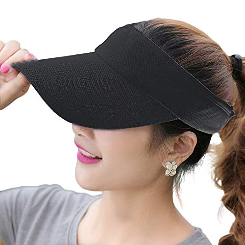 Fasbys Multiple Colors Sun Visors for Women and Men, Long Brim Thicker Sweatband Adjustable Hat for Golf Cycling Fishing Tennis Running Jogging and Other Sports (Black)