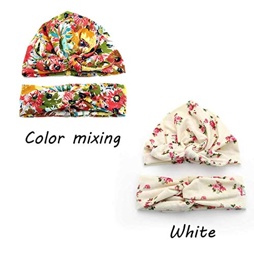 Fashband Baby Girls Sombrero y Diadema de mamá Diademas con Turbante elástico Impreso Accesorios para Fotos de bebé Nudo de Arco Envolturas de Cabeza (Naranja)