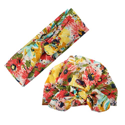 Fashband Baby Girls Sombrero y Diadema de mamá Diademas con Turbante elástico Impreso Accesorios para Fotos de bebé Nudo de Arco Envolturas de Cabeza (Naranja)