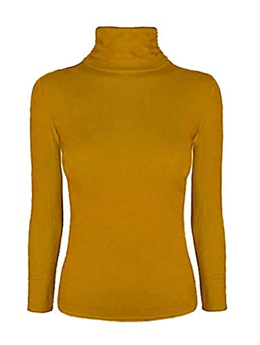 Fashion Lovers - Jersey de cuello alto elástico, liso, para mujer Amarillo Mostaza 20-22