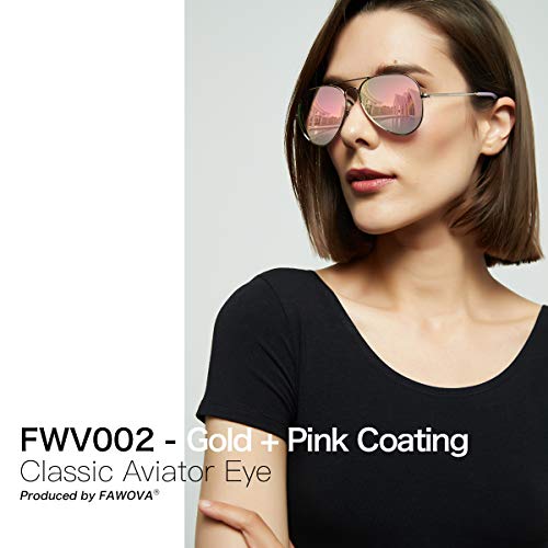 fawova Gafas Mujer Aviador Polarizadas Con Lent Rosa Oro Espejado,Montura de Metal Oro con Puntas De Cristal Rosa,Conducir, Pescar, Golf, Correr,UV400,Cat.3 58mm(Oro, Rosa Babbi)