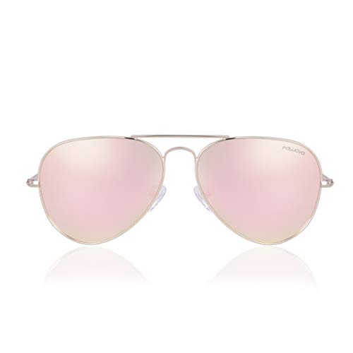 fawova Gafas Mujer Aviador Polarizadas Con Lent Rosa Oro Espejado,Montura de Metal Oro con Puntas De Cristal Rosa,Conducir, Pescar, Golf, Correr,UV400,Cat.3 58mm(Oro, Rosa Babbi)