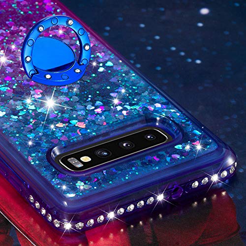 FAWUMAN Funda Samsung Galaxy S10+/S10 Plus con Anillo Soportee,Silicona Purpurina Carcasa,Transparente Antichoque Cristal Bumper Telefono Fundas Case Cover