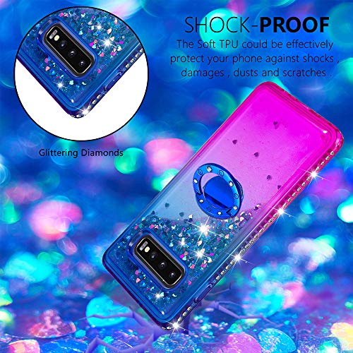 FAWUMAN Funda Samsung Galaxy S10+/S10 Plus con Anillo Soportee,Silicona Purpurina Carcasa,Transparente Antichoque Cristal Bumper Telefono Fundas Case Cover