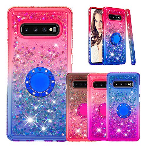 FAWUMAN Funda Samsung Galaxy S10+/S10 Plus con Anillo Soportee,Silicona Purpurina Carcasa,Transparente Antichoque Cristal Bumper Telefono Fundas Case Cover