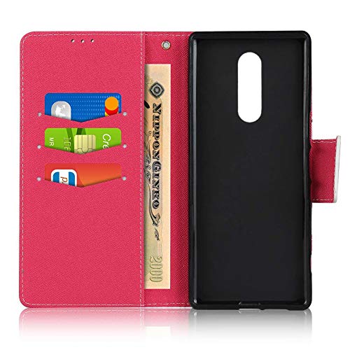 FAWUMAN Funda Sony Xperia XZ4,Funda Piel TPU+PU,Soporte Plegable, Ranuras para Tarjetas y Billetes, Estilo Libro, Magnético Cerrado Caja del teléfono móvil con cordón - Rojo