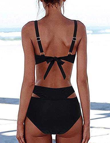 FeelinGirl Cruz Estilo Marino Dos Piezas Conjunto de Bikini para Mujer Traje de Baño Sexy Cruzado-Negro L:Talla-42