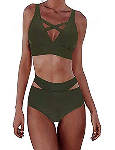 FeelinGirl Cruz Estilo Marino Dos Piezas Conjunto de Bikini para Mujer Traje de Baño Sexy Cruzado-Verde XXL:Talla-46