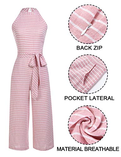 FeelinGirl Mono Largo Mujer Verano O Jumpsuit Cintura Alta con Bosillo Cuello Redondo Rojo XXL