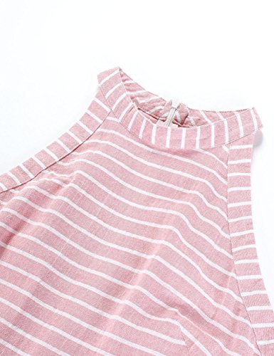 FeelinGirl Mono Largo Mujer Verano O Jumpsuit Cintura Alta con Bosillo Cuello Redondo Rojo XXL