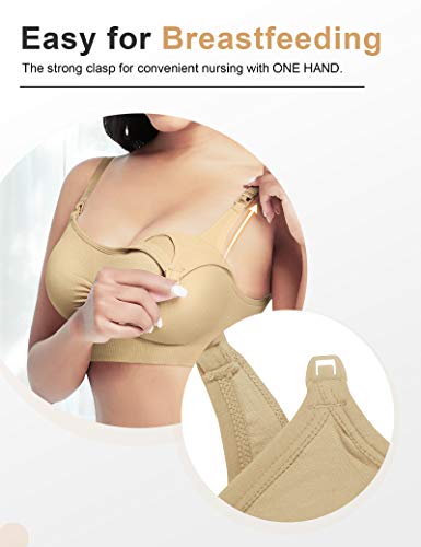 FeelinGirl Sujetador de Maternidad para Mujer sin Hilo ni Costura para Lactancia Conjuntos de Lencería M Negro+Beige/2 Piezas 70A-75E