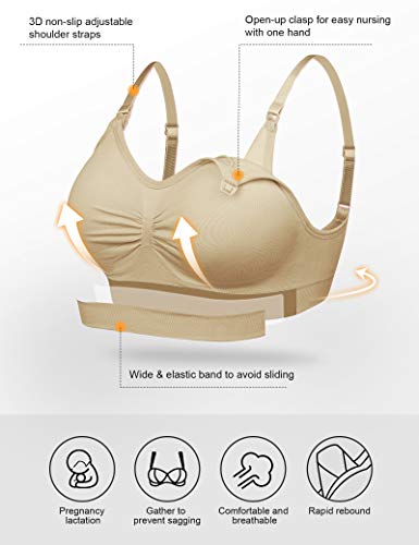 FeelinGirl Sujetador de Maternidad para Mujer sin Hilo ni Costura para Lactancia Conjuntos de Lencería M Negro+Beige/2 Piezas 70A-75E