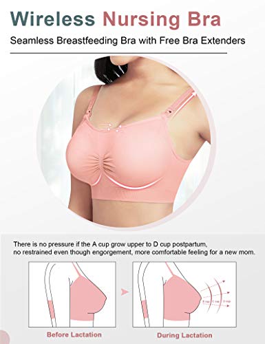 FeelinGirl Sujetador de Maternidad para Mujer sin Hilo ni Costura para Lactancia Conjuntos de Lencería XL Negro+Beige+Rosa/3 Piezas 90A-95E