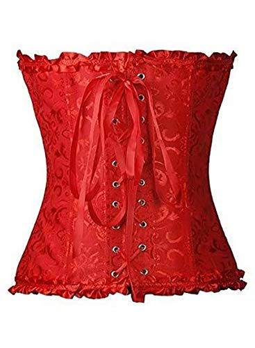 FeelinGirl Vintage Brocado Encaje con Cremallera y Cinta Ajustable Corsé para Mujer Rojo 3XL/ES 44