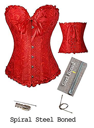 FeelinGirl Vintage Brocado Encaje con Cremallera y Cinta Ajustable Corsé para Mujer Rojo 3XL/ES 44