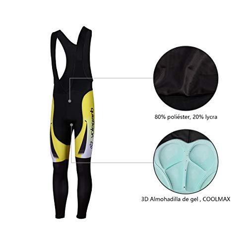 Feilaxleer Ropa Ciclismo Otoño/Invierno/Primavera para Hombre y Mujer - Ciclismo Maillot MTB de Manga Larga y Culotte Pantalones Acolchado 3D (Amarillo,3XL)