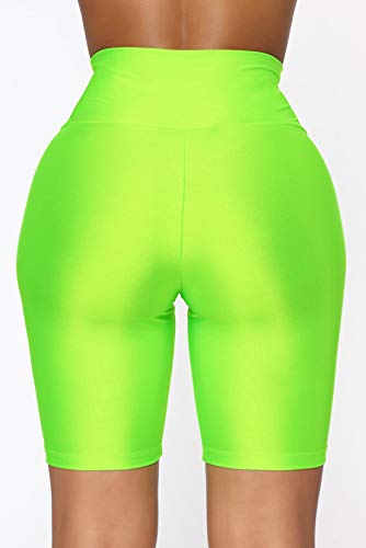 FeMereina Mujer Pantalones Cortos de Motociclista Elásticos Ajustados, Neón Brillante de Cintura Alta Pantalones Cortos Calientes Atractivos Leggings Active Gym Workout Yoga (A Verde, S)