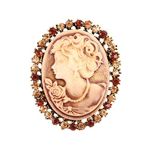 FENICAL Broche de Camafeo Vintage de Cabeza de Reina con Diamantes de Imitación Decoraciones de Ropas Regalo Ideal para Mujeres Niñas para Navidad Fiestas (Dorado)