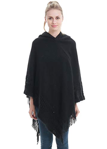 FEOYA - Mujer Ponchos Invierno Otoño Capa de Chal Chaqueta de Punto con Capucha Termica Flecos Huecos Elegante Cárdigan Talla Grande