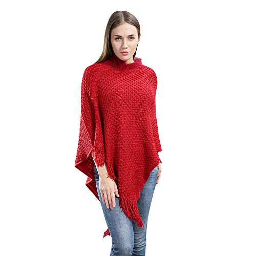 FEOYA - Ponchos para Mujer Cárdigan Jersey Elegante Irregular con Flecos Huecos Calentar Capa de Chal Invierno Otoño Talla Grande